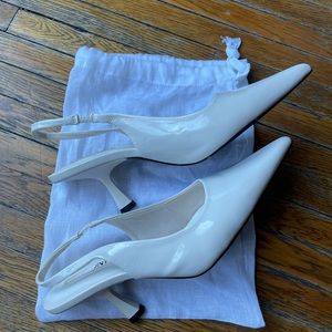 White Patent Leather Slingback Pumps
